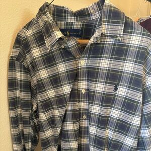 Ralph Lauren men's Blue green plaid, long sleeve button-down shirt